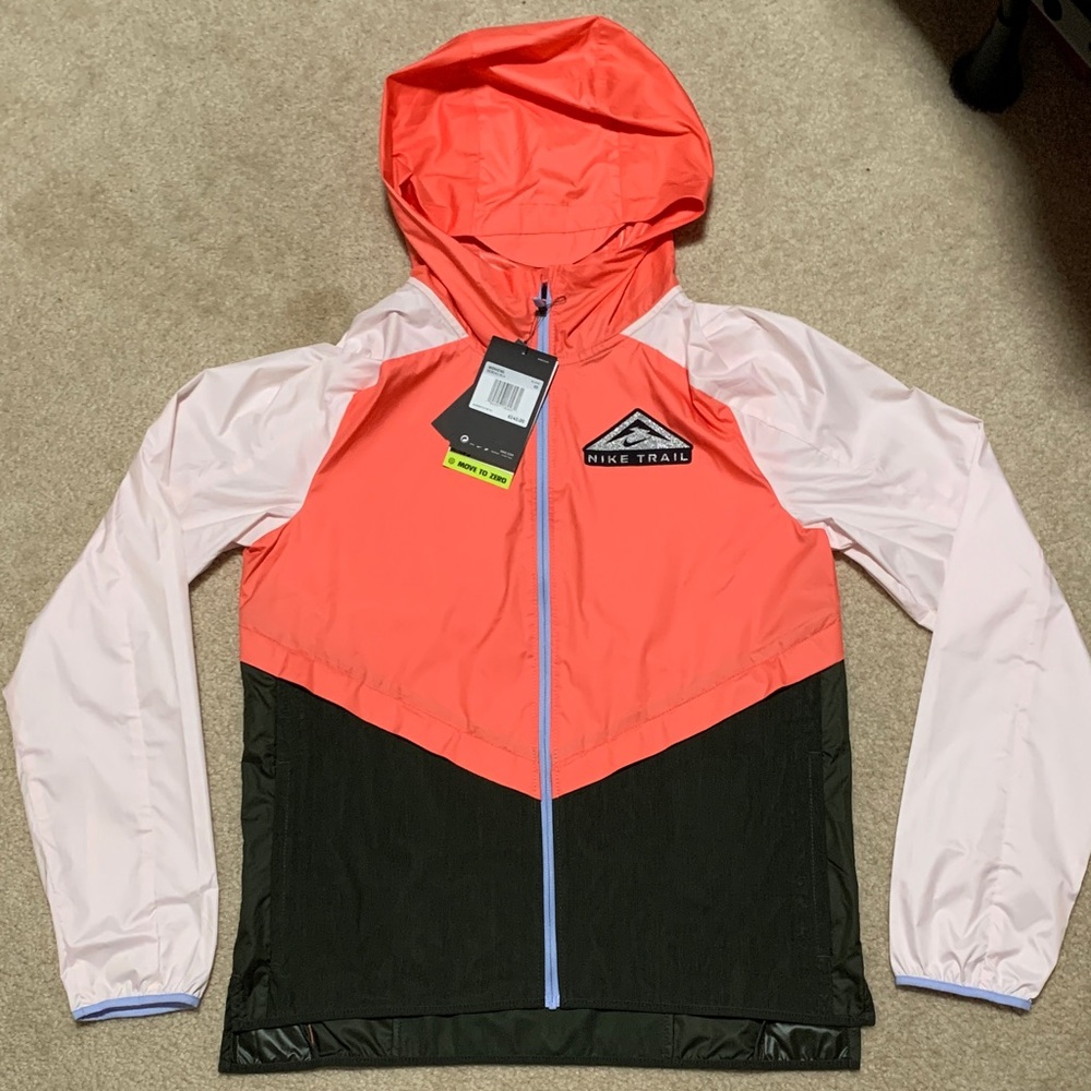 Nike Trail Coral and Black Hooded Jacket NWT